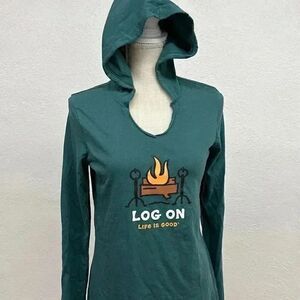 Life is Good Log On Long Sleeve Hooded Shirt
